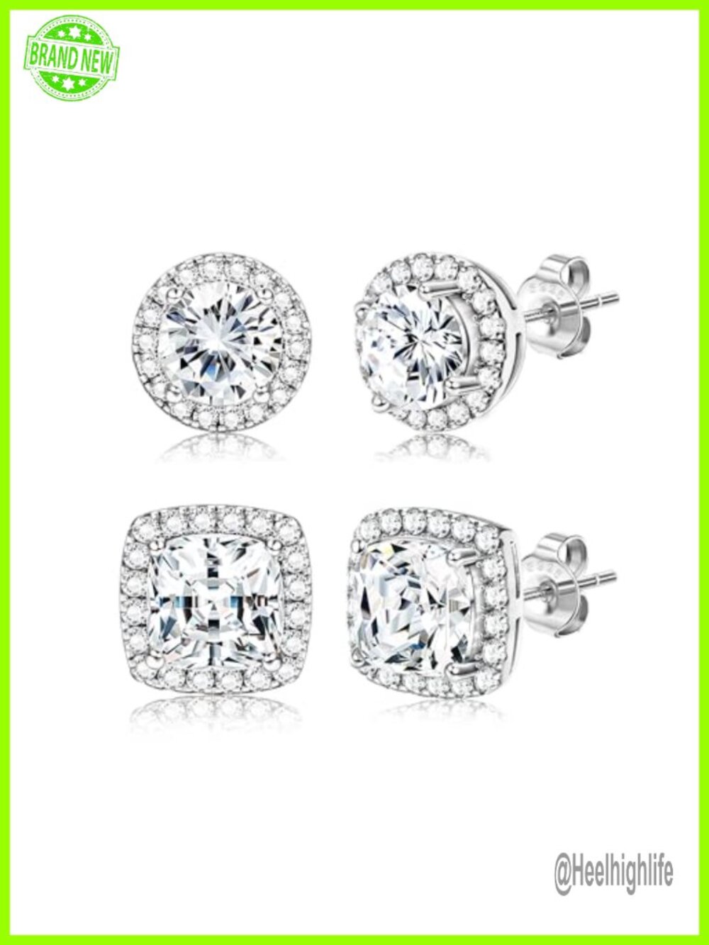 18K Gold Plated 925 Sterling Silver Cubic Zirconia Halo Stud Earrings Set